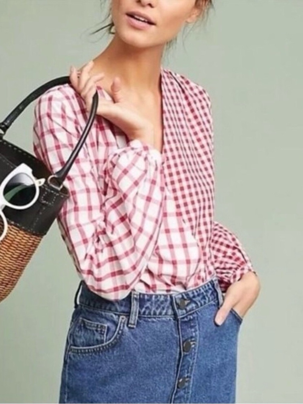 Anthro’s Child of the Universe Red Plaid bodysuit